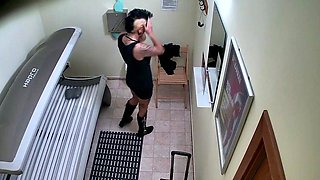 Punk girl masturbates in solarium