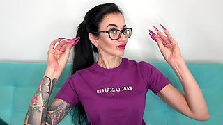 Finger Snapping, Long Fingers with New Purple Color Long Nails, Sharp Stilettos