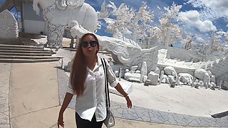 Thai girlfriend gives her white boyfriend a footjob and more