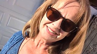 Blonde MILF Solo Masturbation with BBC Dildo in Dressing Room - Creamy Orgasm Outdoor