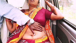 Telugu Step Mom Car Sex Long Drive for Sex with Step Son, Telugu Dirty Talks.