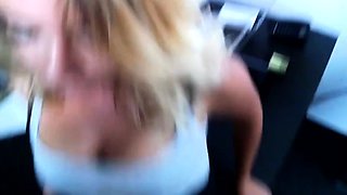 Blonde blowjob adoring skank facialized after hardcore fun