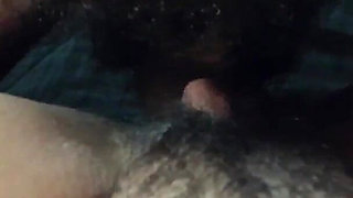 Missionary Position with Cock Starting to Get an Erection, He Rubs His Penis on the Hairy Pussy.
