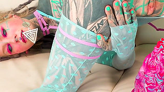 Tattoo Girl Squirt Games - Anal Gapes and Prolapse and Big Dildos
