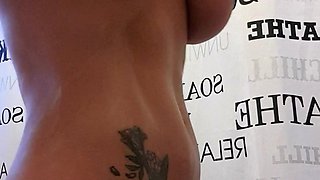 Glamour babe with big boobs masturbates in lingerie