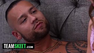 Step Sisters Alice & Nikki Share Stepdad's Morning Wood - Blowjob & Rough Sex in 4K