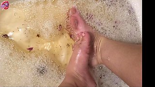 Washing My Feet with Rose Petals and Herbs After a Hard Day of Work