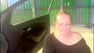 After the movies, sweet MILF Saskialove87 gets a hard car fuck in the parking garage with a big internal creampie