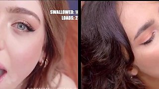 Sperm hungry sluts swallow as much warm cum as they can handle Bukkake challenge