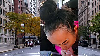 Thai MILF big cock car blowjob in public