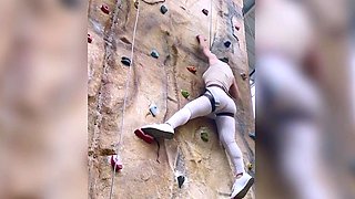 Sexy amateur babe's first rock climbing training session