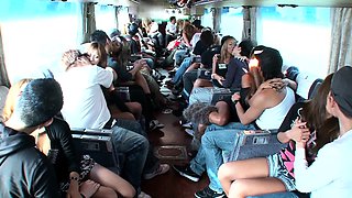 Kinky Japanese friends engage in wild group sex on the bus