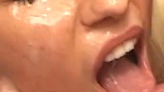 Blonde Lets Two Cocks Inseminate Her Face After Fucking