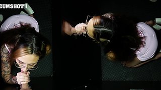 Nina Nova got her glasses covered with sticky spunk.