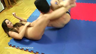 Amirah Adara vs The Greek nude erotic mixed wrestling
