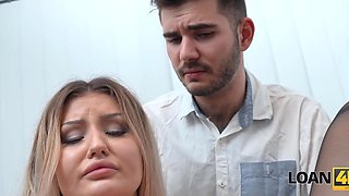 Teen wife fucked in office while husband watches