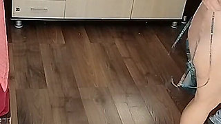 Sexy Brunette Having Fun Trying on Clothes. Sexy Mom Dances Naked Around the House.