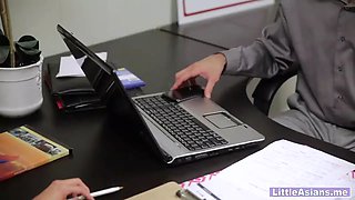 Teenager asian real estate agent is kinky at job interview
