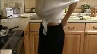 Stephanie Bews "Entertains" her husband & His Boss - In The Kitchen
