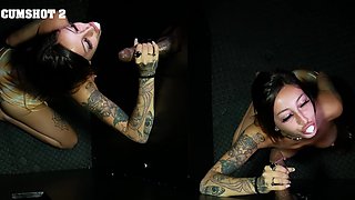Tattooed model Anna Chambers drops on her knees for a gloryhole