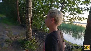 Malusha, the Russian MILF, fucks stranger in park for a quickie with her busty friend