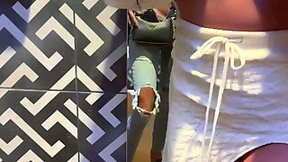 Busty curly brunette with big boobs fucks on couch