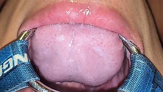Putting It in Her Pussy and Then Straight Into Her Mouth with a Spider Gag in Her Open Mouth