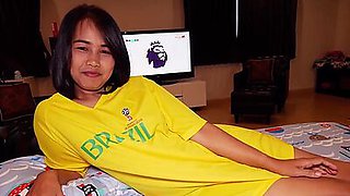 Petite small titted amateur Thai teen Lily Koh playing with saturated balls