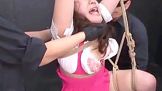 Hot Japanese teen 18+ Bound And Suspended While Clothed Maledom Masters Dominate With Magic Wand Vibrators