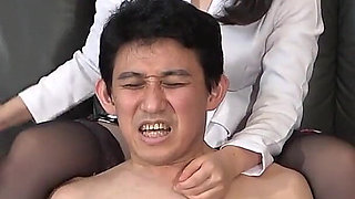 The Punishment for Cheating Boyfriend Is Spanking, Trampling His Face and Dick with Her Pantyhose Feet, Biting and Slapping