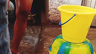 Outdoor Bathing My Pregnant Girlfriend in Dirty Environment