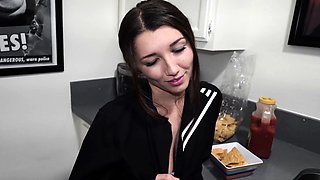 POV blowjob footjob handjob with Karla Kush eating cum