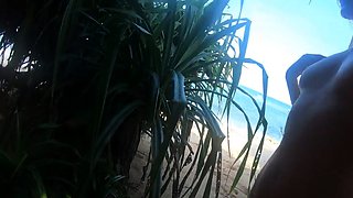 Tattooed Babe Strips and Wanders by the Indian Ocean Shore