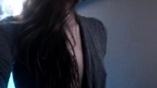 Small titted brunette teen fingering on the bed
