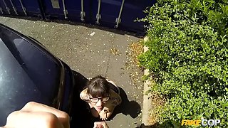 Policeman fucks a nerd and pops over her glasses - faux cop