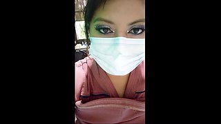 The Beautiful Nurse Flirts with Her Boss While They Are on Video Call, She Shows Him Her Cute Youthful Tits