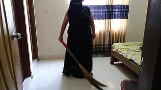 Indian Hot Maid Fucked by the Owner While Sweeping House - Huge Ass Cum