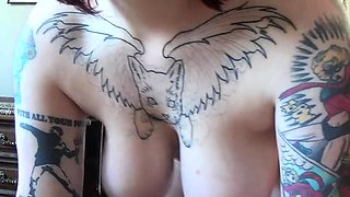 Tattooed Amateur Rubs Oiled Body - Big Ass, Curvy, Bush