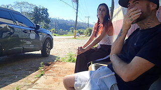 Risky Masturbation with a Stranger at a Bus Stop!