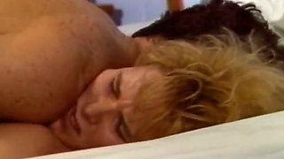 Blonde Bombshells Share Cock in Classic Blue Bedroom Orgy