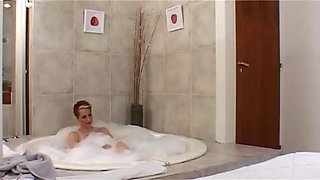 Horny boy pleasure stepmum feets in bathroom