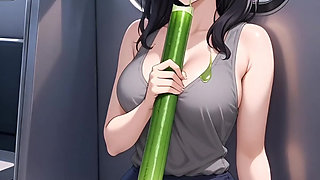 New 2026 hentai, subway girl uses a cucumber.