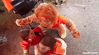 Katerina Deville and Ally Summers College Tailgate Cumshot