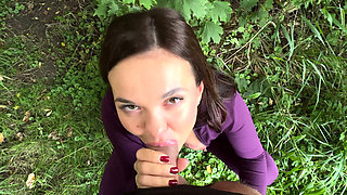Pretty stranger girl in the woods gets fucked and facialed