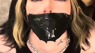alt girl taped up and showing off her cute prey eyes to you