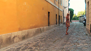 Busty Blonde MILF Drains Stranger Publicly for Voyeurs