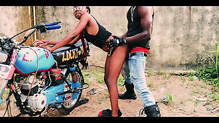 Standing Sex on a Bike - Petite Biker Gangster Fuck Her Man in Public Garage
