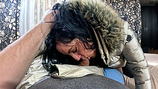 Dominant Golden Downjacket MILF Satin Fantasy, Deepthroat, Spit, Cum on Jackets and Orgasm