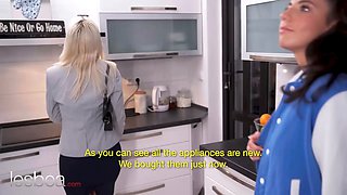 Lesbea blonde estate agent makes student an suggest she can't turn down