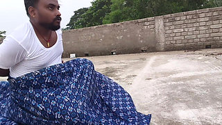 Beautiful Indian Village Aunty Hot Romance Big Boobs Press and Pussy Fucking on the Roof Over